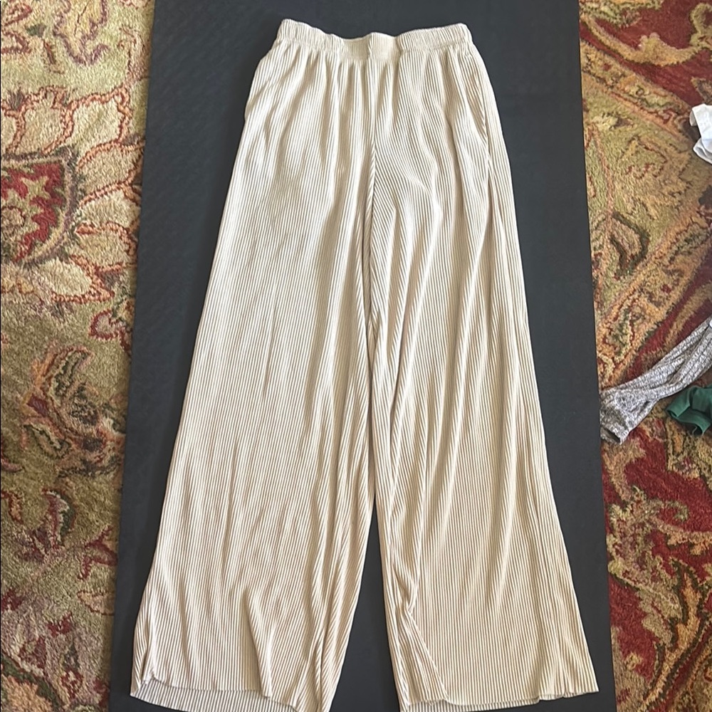 Mono B Beige Striped Wide-Leg Pants